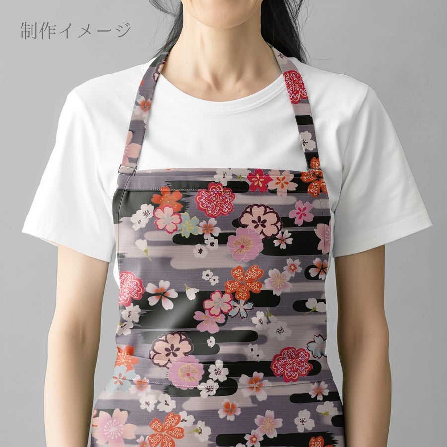 和柄コットン生地 桜づくし霞文様(黒) 10cm単位 切り売り