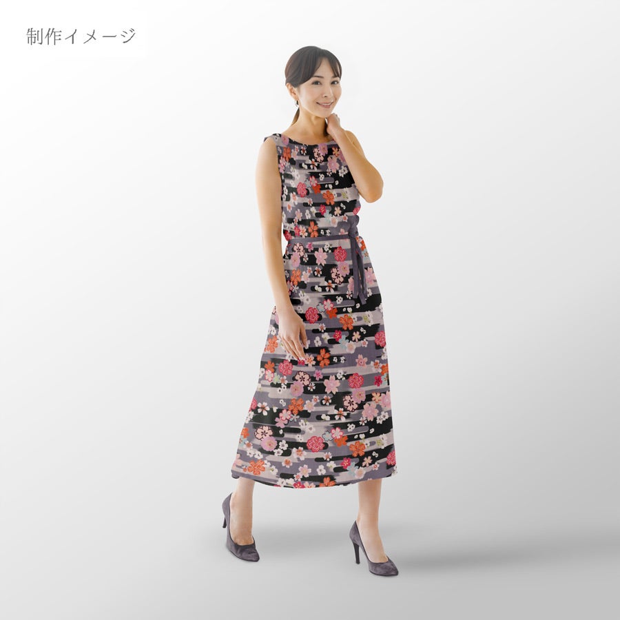 和柄コットン生地 桜づくし霞文様(黒) 10cm単位 切り売り