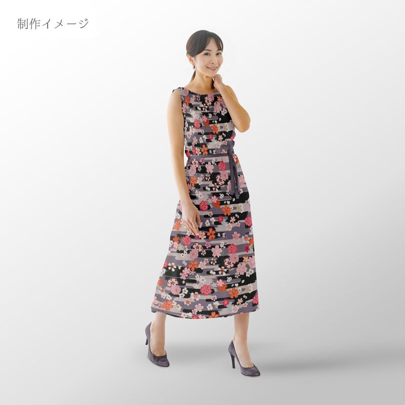 和柄コットン生地 桜づくし霞文様(黒) 10cm単位 切り売り