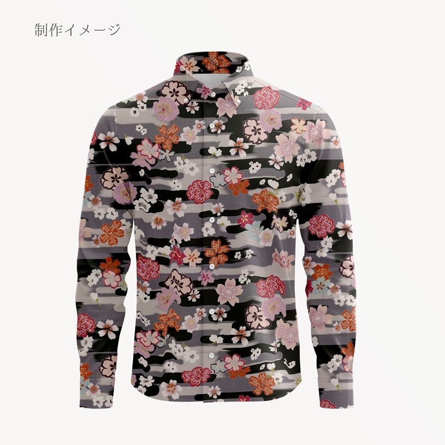 和柄コットン生地 桜づくし霞文様(黒) 10cm単位 切り売り