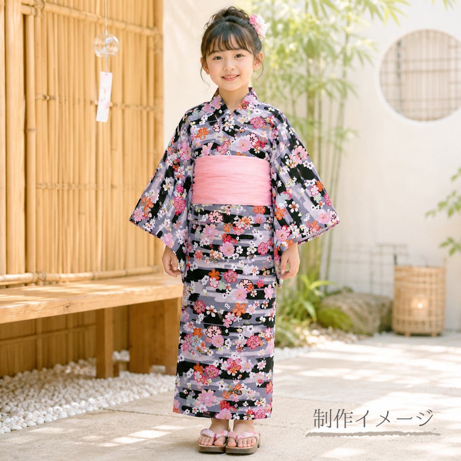 和柄コットン生地 桜づくし霞文様(黒) 10cm単位 切り売り