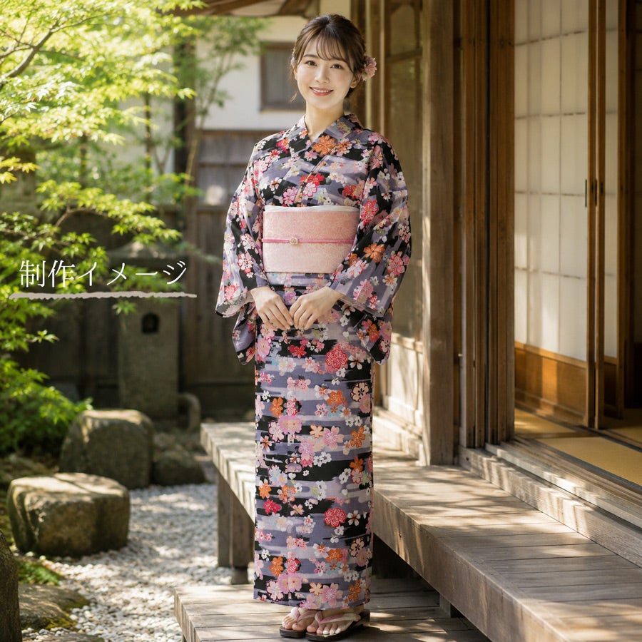 和柄コットン生地 桜づくし霞文様(黒) 10cm単位 切り売り |生地 和柄