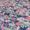 和柄コットン生地 桜づくし霞文様(青緑) 10cm単位 切り売り