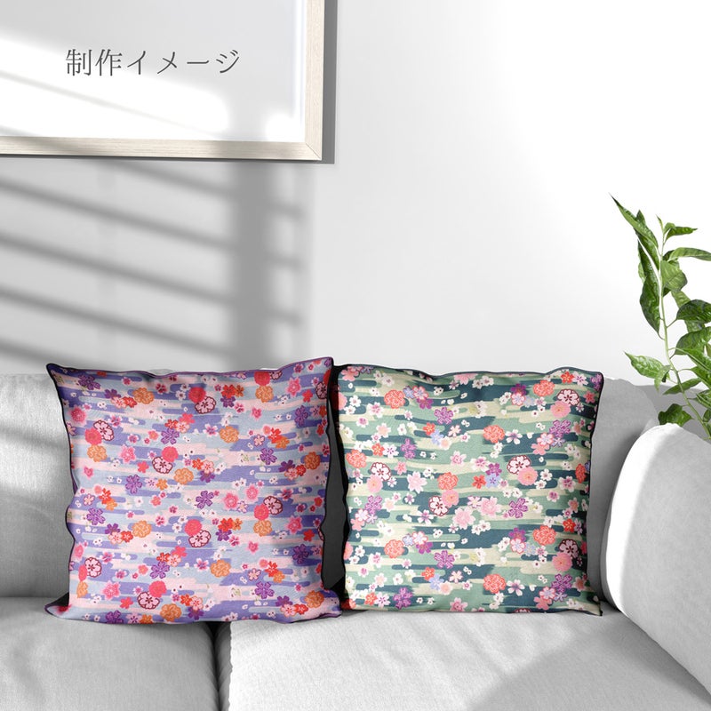 和柄コットン生地 桜づくし霞文様(青緑) 10cm単位 切り売り
