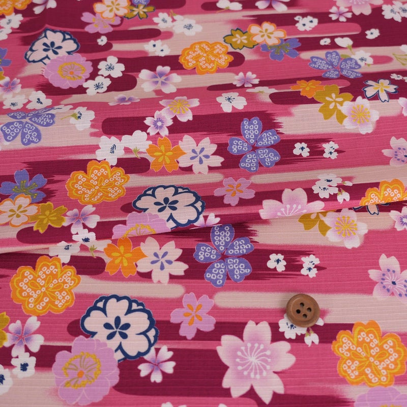 和柄コットン生地 桜づくし霞文様(紅桃) 10cm単位 切り売り