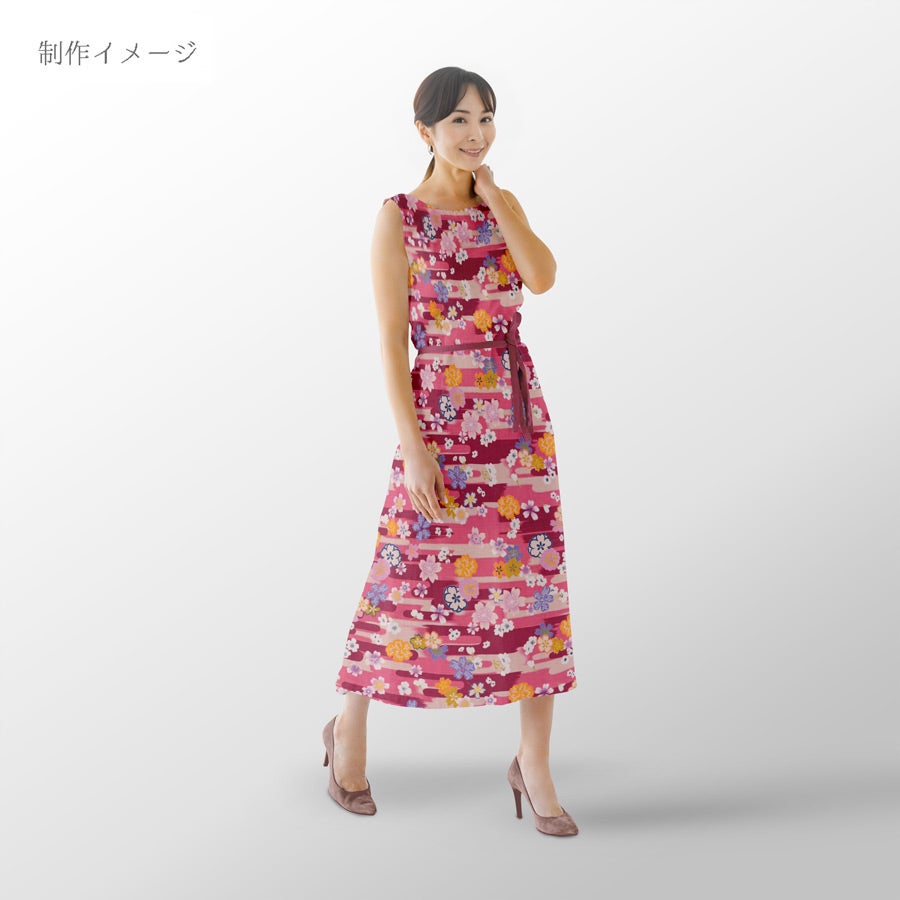 和柄コットン生地 桜づくし霞文様(紅桃) 10cm単位 切り売り