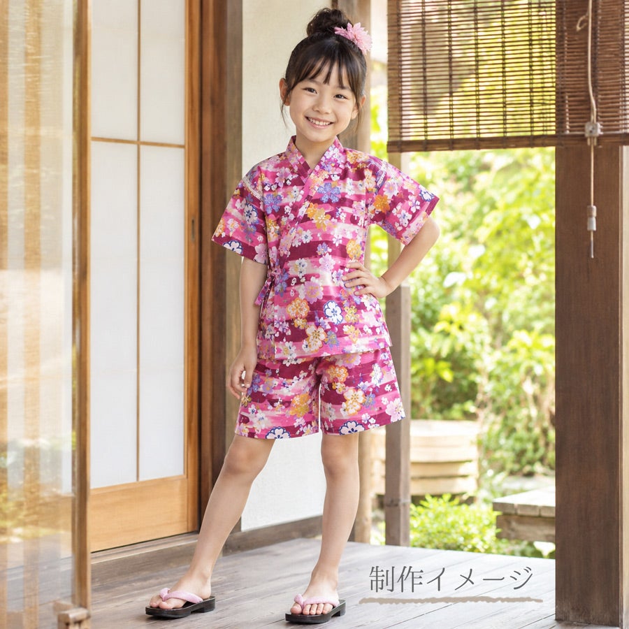 和柄コットン生地 桜づくし霞文様(紅桃) 10cm単位 切り売り