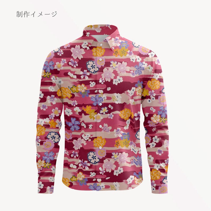 和柄コットン生地 桜づくし霞文様(紅桃) 10cm単位 切り売り