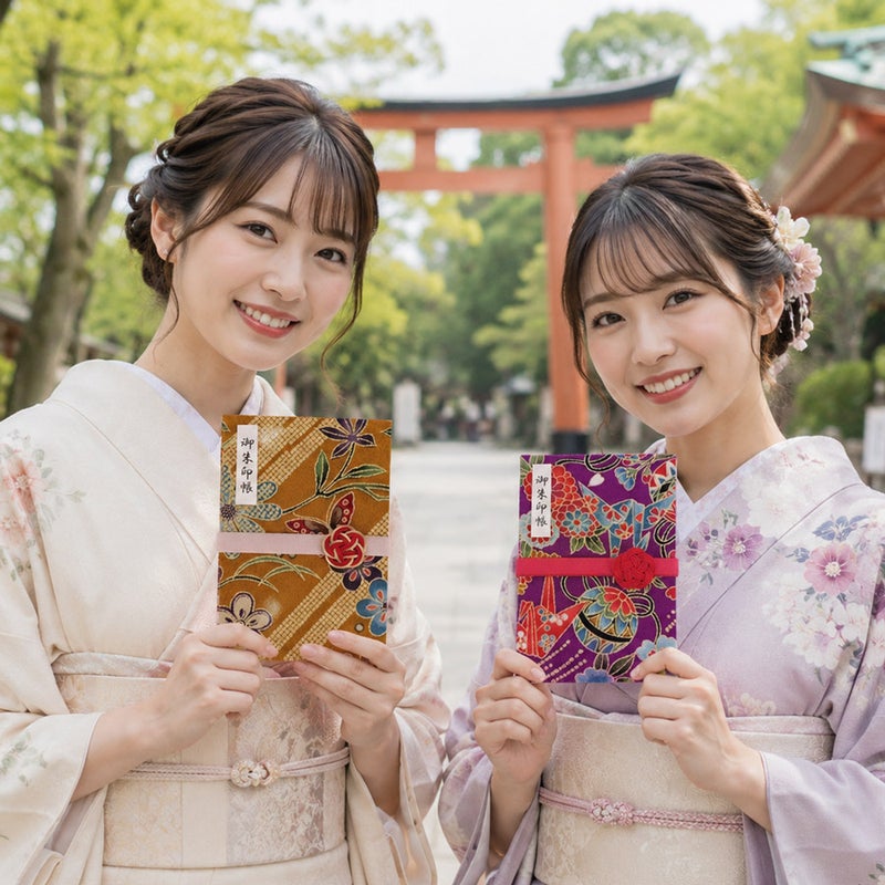  御朱印帳手作りキット・金箔一越ちりめん 折鶴と和花(紫)