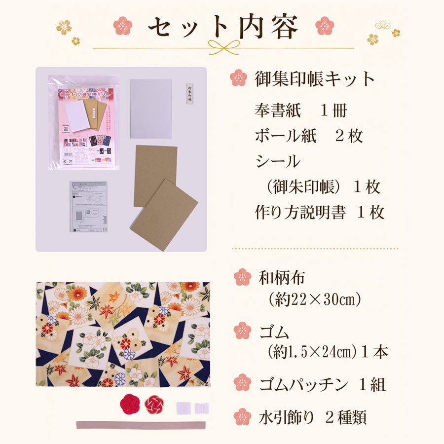 御朱印帳手作りキット・金箔一越ちりめん 色紙に花と紅葉(青)