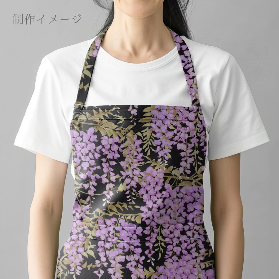 和柄コットン生地 しだれ藤(黒) 10cm単位 切り売り