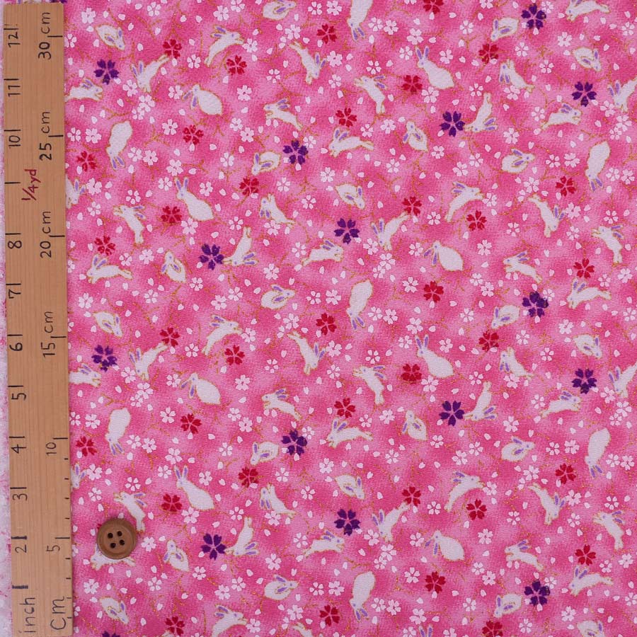 ちりめん生地・うさぎと桜(ピンク) １ｍ単位