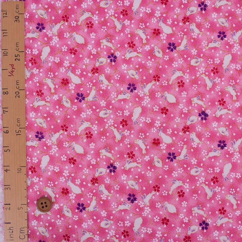 ちりめん生地・うさぎと桜(ピンク) １ｍ単位