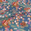 ちりめん生地 植物と吉祥亀甲文(青緑) １ｍ単位
