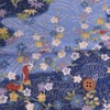 ちりめん生地 流水に春秋花と蝶(青) １ｍ単位