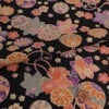古布調ちりめん生地 手まりと和の花(黒) １ｍ単位