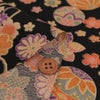 古布調ちりめん生地 手まりと和の花(黒) １ｍ単位