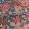 古布調ちりめん生地 花いかだ文様(はなだ色) １ｍ単位