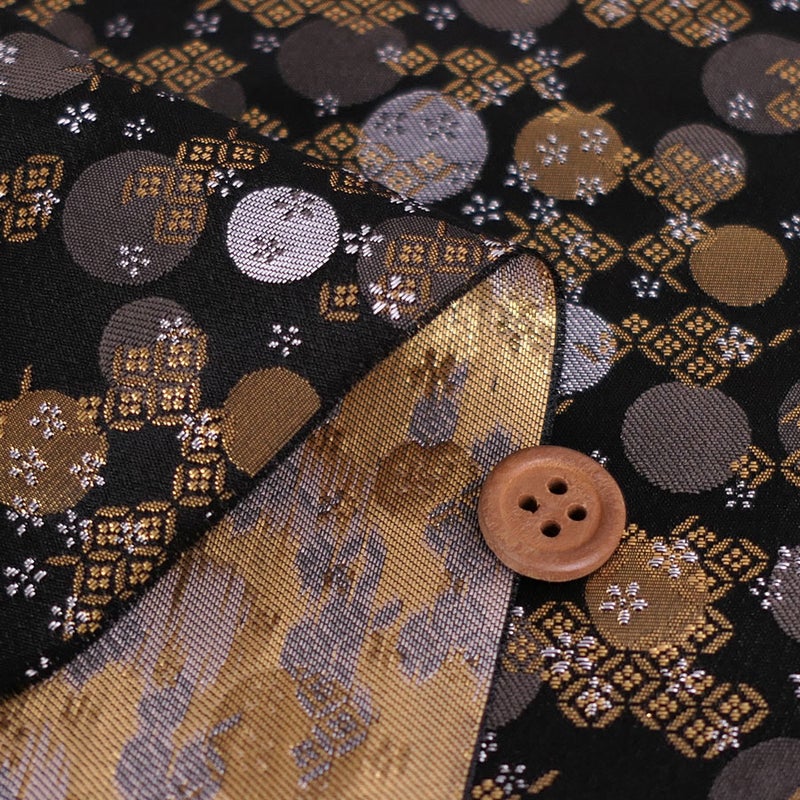 金襴生地(金らん) 金銀丸文と破れ七宝(黒) 10cm単位 切り売り