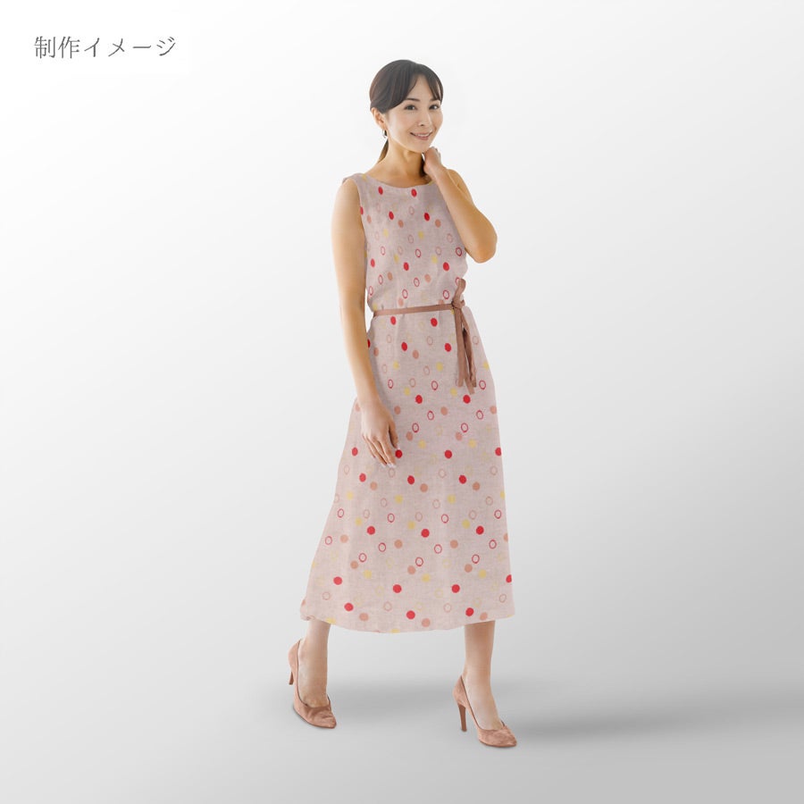 綿麻シーチング刺しゅう生地 輪あそび(彩りオレンジ) 10cm単位 切り売り