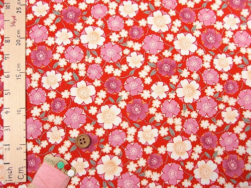 ポリちりめん生地 八重桜(赤) 10cm単位 切り売り