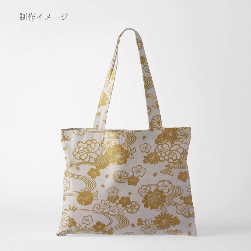 和柄コットン生地 金流水に花(白) 10cm単位 切り売り