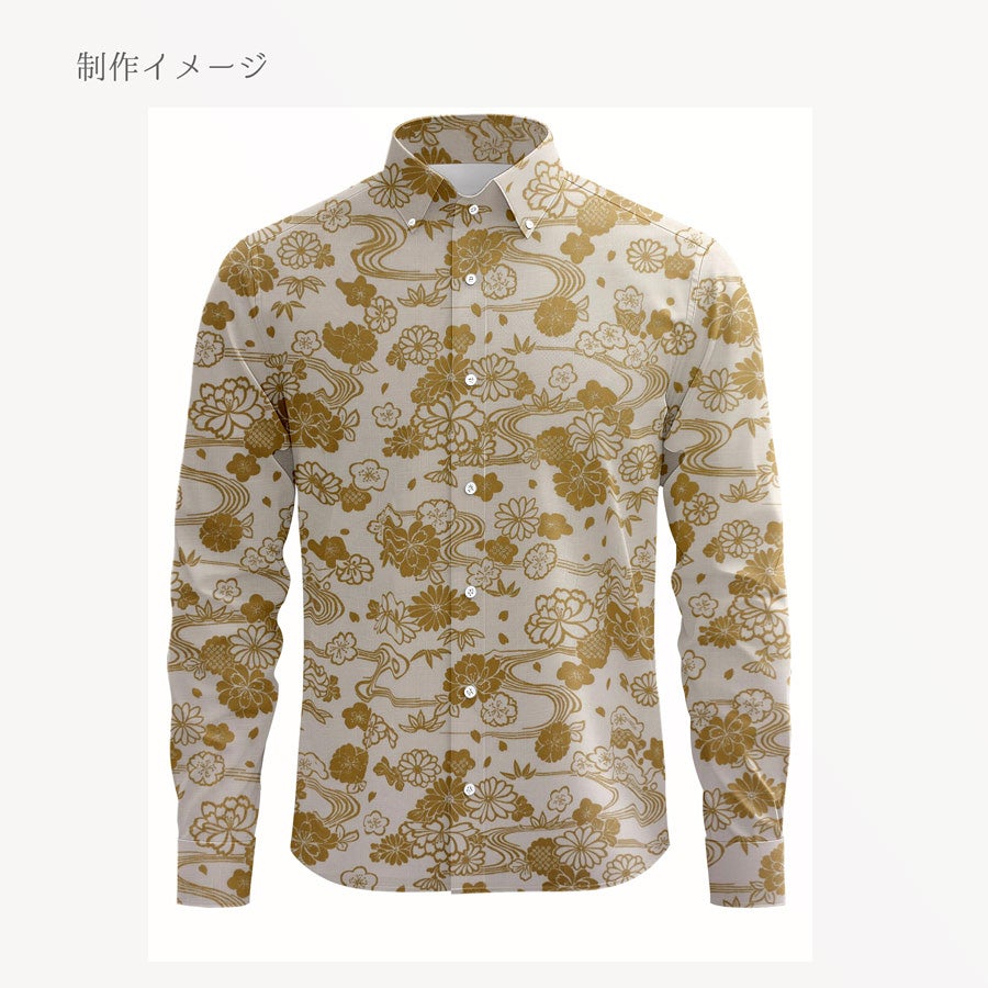 和柄コットン生地 金流水に花(白) 10cm単位 切り売り
