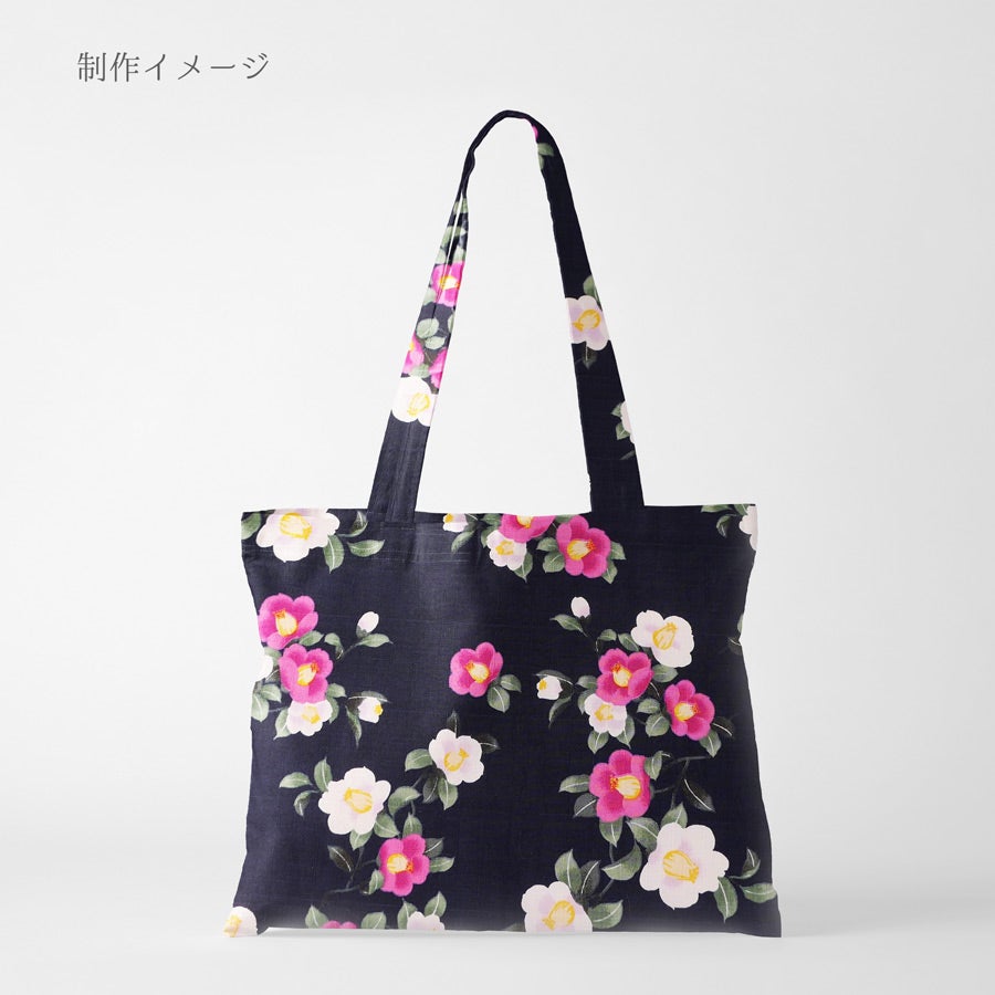和柄コットン生地 ぼかし椿(濃紺) 10cm単位 切り売り