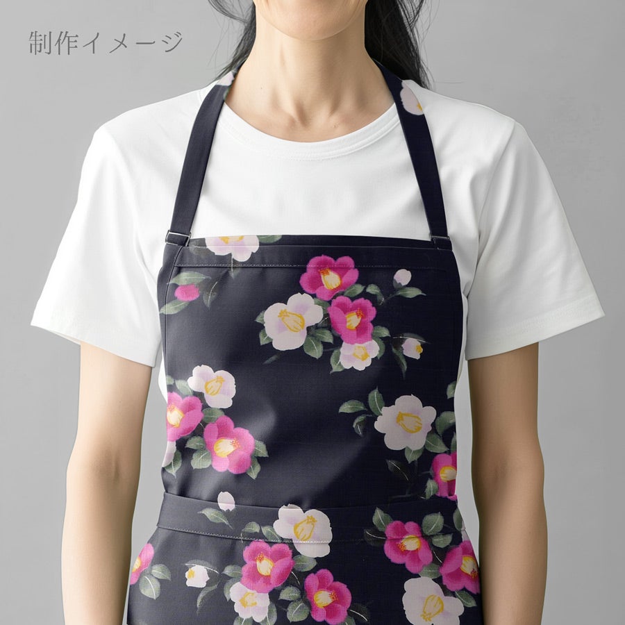 和柄コットン生地 ぼかし椿(濃紺) 10cm単位 切り売り