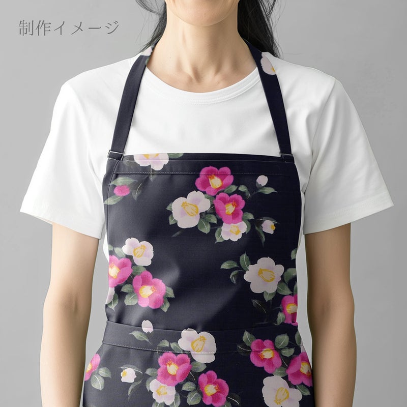 和柄コットン生地 ぼかし椿(濃紺) 10cm単位 切り売り