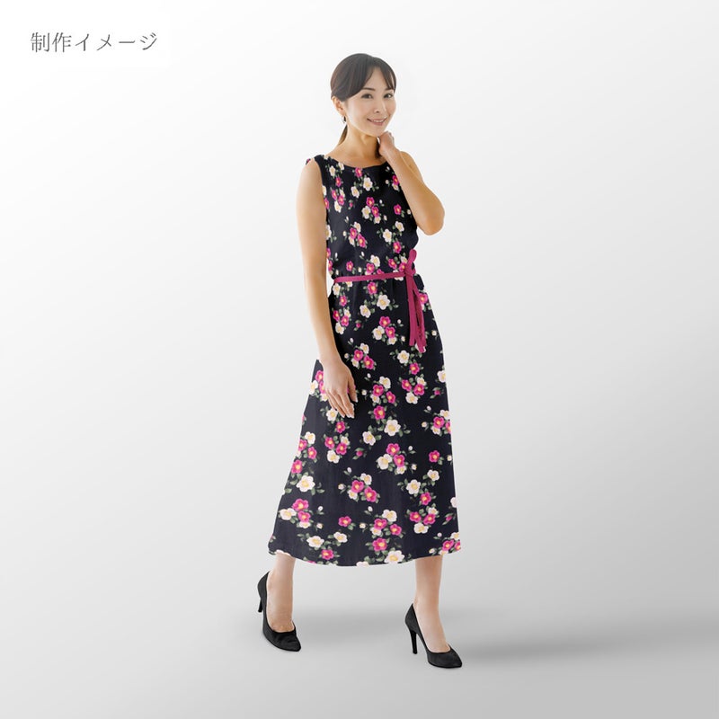 和柄コットン生地 ぼかし椿(濃紺) 10cm単位 切り売り
