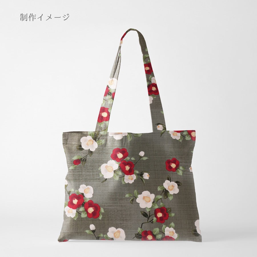 和柄コットン生地 ぼかし椿(オリーブグレー) 10cm単位 切り売り