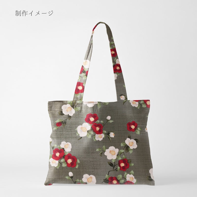 和柄コットン生地 ぼかし椿(オリーブグレー) 10cm単位 切り売り
