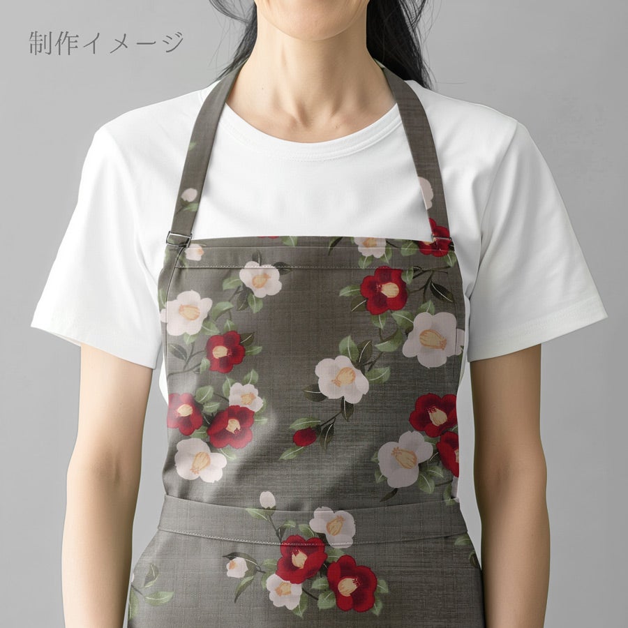 和柄コットン生地 ぼかし椿(オリーブグレー) 10cm単位 切り売り