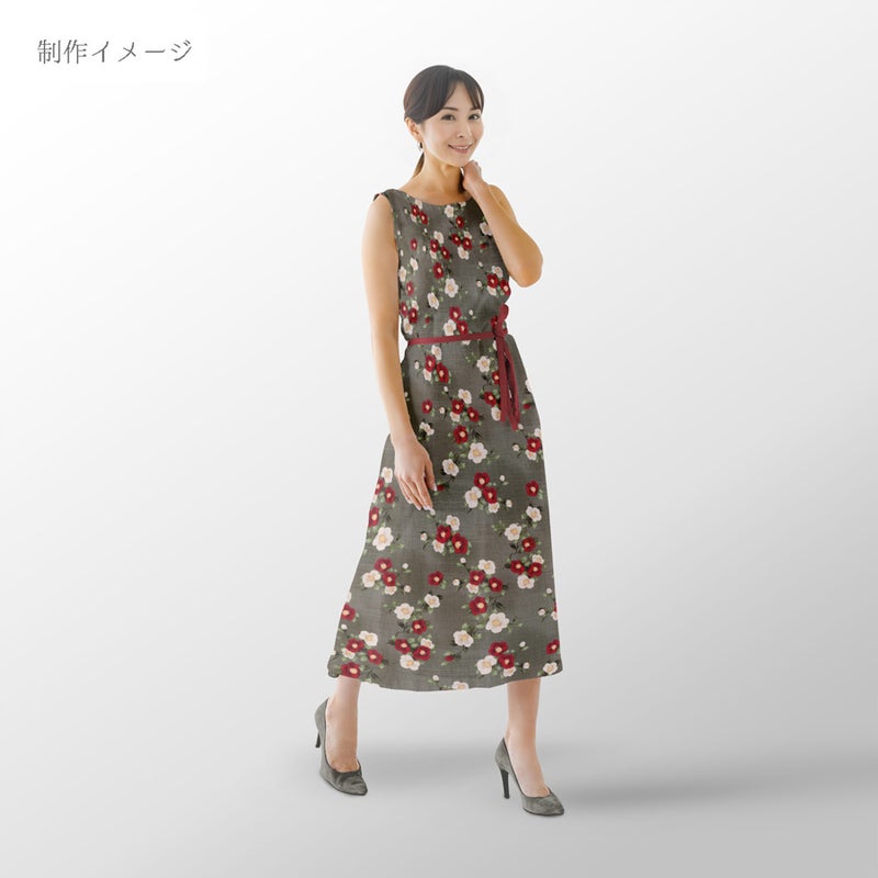 和柄コットン生地 ぼかし椿(オリーブグレー) 10cm単位 切り売り