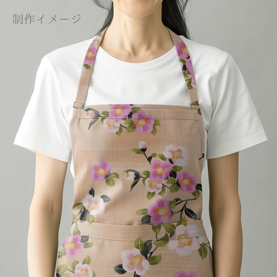 和柄コットン生地 ぼかし椿(ベージュ) 10cm単位 切り売り