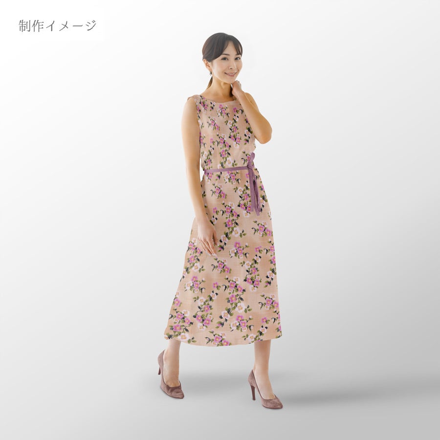 和柄コットン生地 ぼかし椿(ベージュ) 10cm単位 切り売り