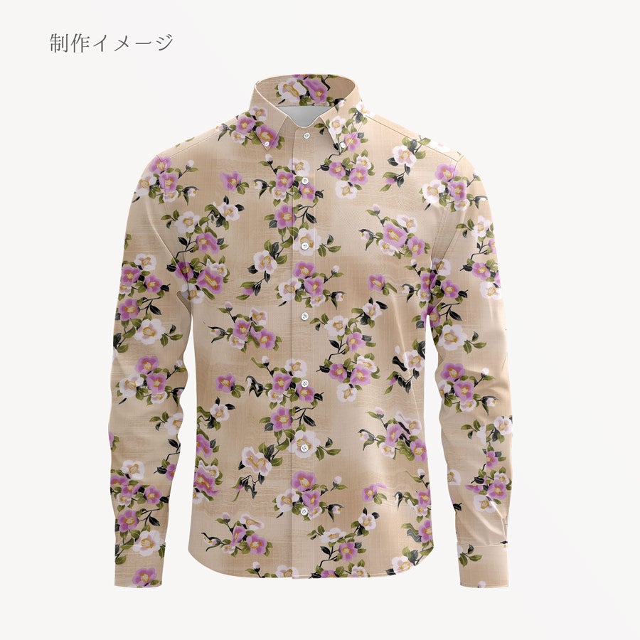 和柄コットン生地 ぼかし椿(ベージュ) 10cm単位 切り売り