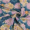 ポリちりめん生地 花雪輪に桜(青) 10cm単位 切り売り