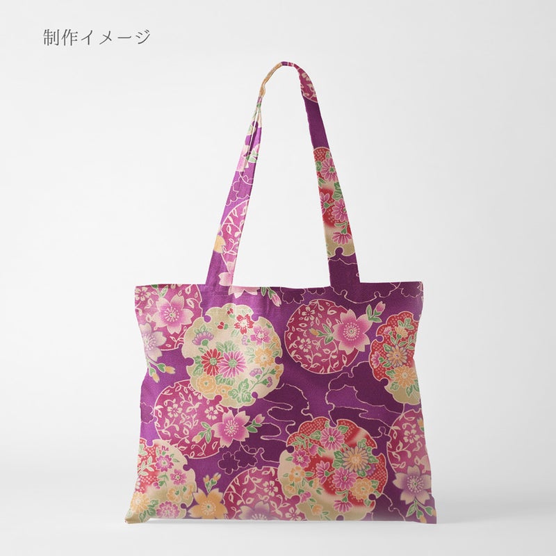 ポリちりめん生地 花雪輪に桜(紫) 10cm単位 切り売り