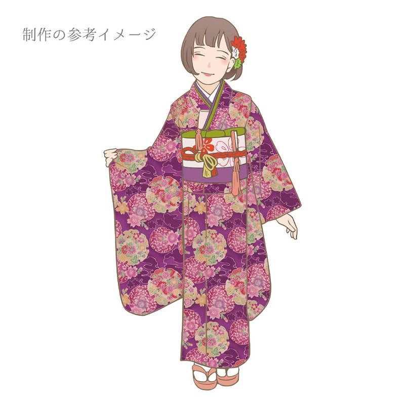 ポリちりめん生地 花雪輪に桜(紫) 10cm単位 切り売り
