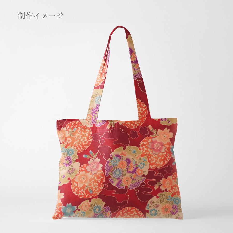 ポリちりめん生地 花雪輪に桜(赤) 10cm単位 切り売り