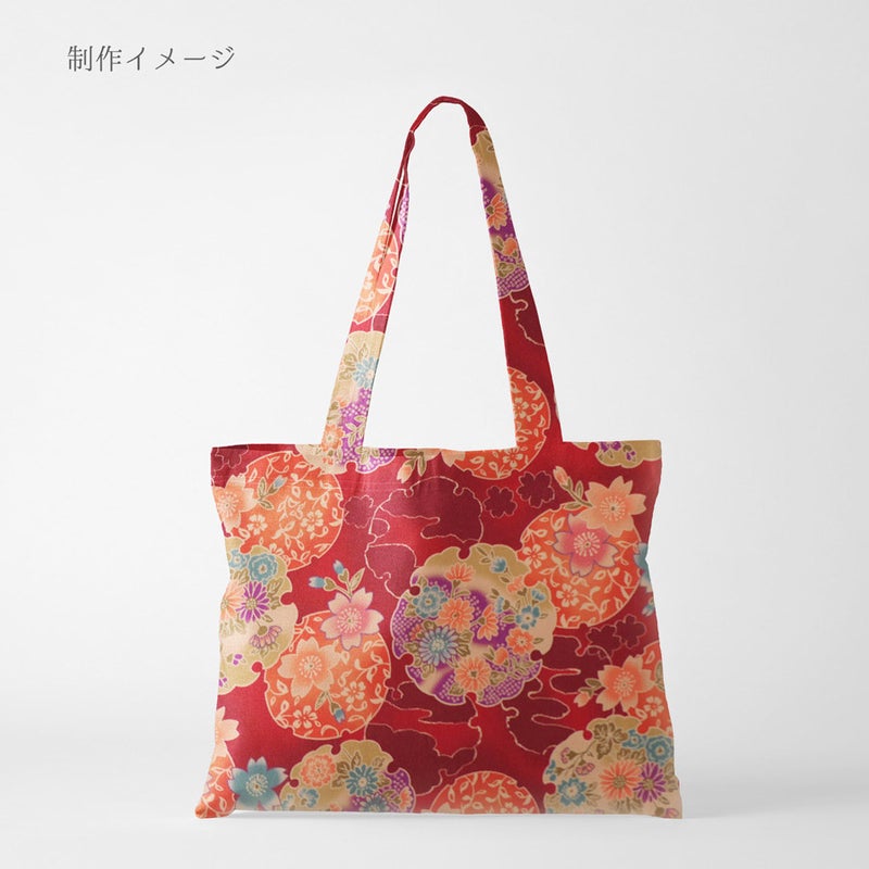 ポリちりめん生地 花雪輪に桜(赤) 10cm単位 切り売り