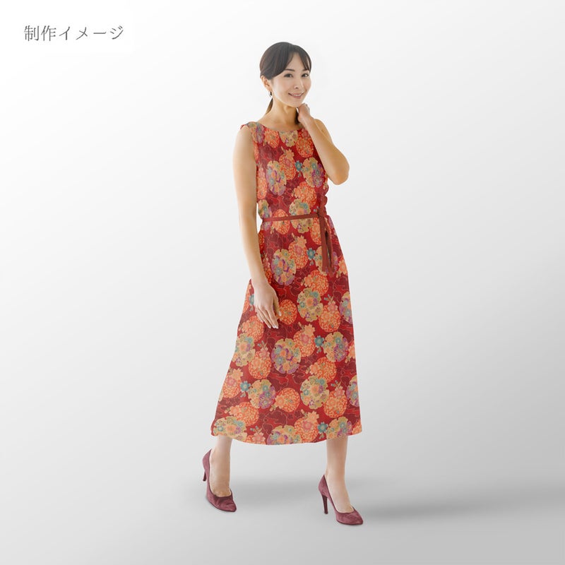 ポリちりめん生地 花雪輪に桜(赤) 10cm単位 切り売り
