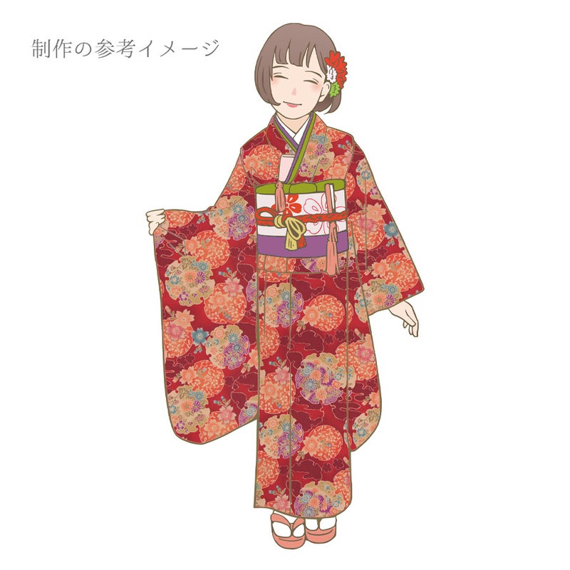 ポリちりめん生地 花雪輪に桜(赤) 10cm単位 切り売り