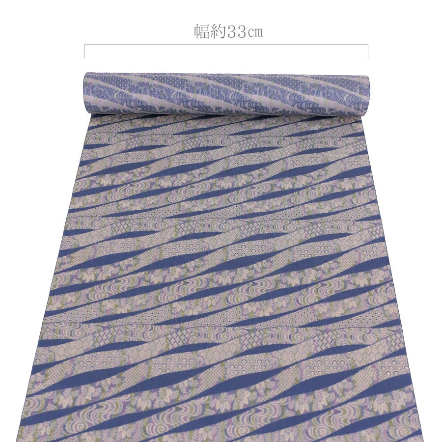 西陣織裂地・流水草花文(青) 10cm単位 切り売り