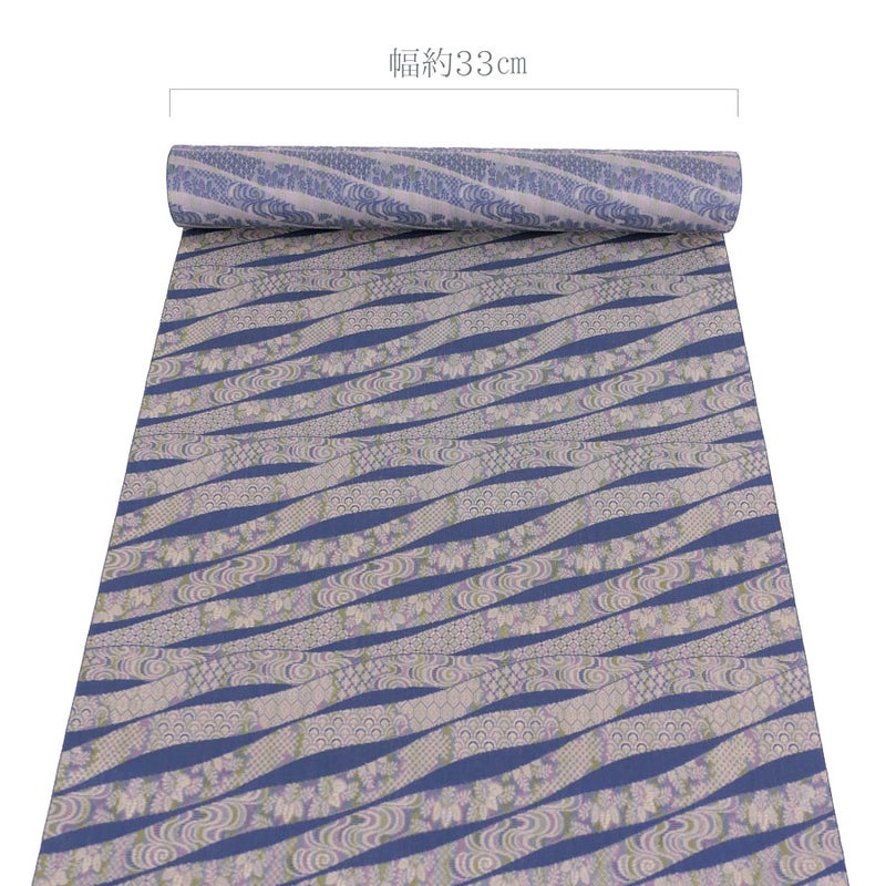 西陣織裂地・流水草花文(青) 10cm単位 切り売り