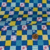 ちりめん生地 市松に縞と小花(青) 10cm単位 切り売り