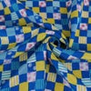 ちりめん生地 市松に縞と小花(青) 10cm単位 切り売り