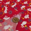 ちりめん生地 うさぎ日和(赤) １ｍ単位